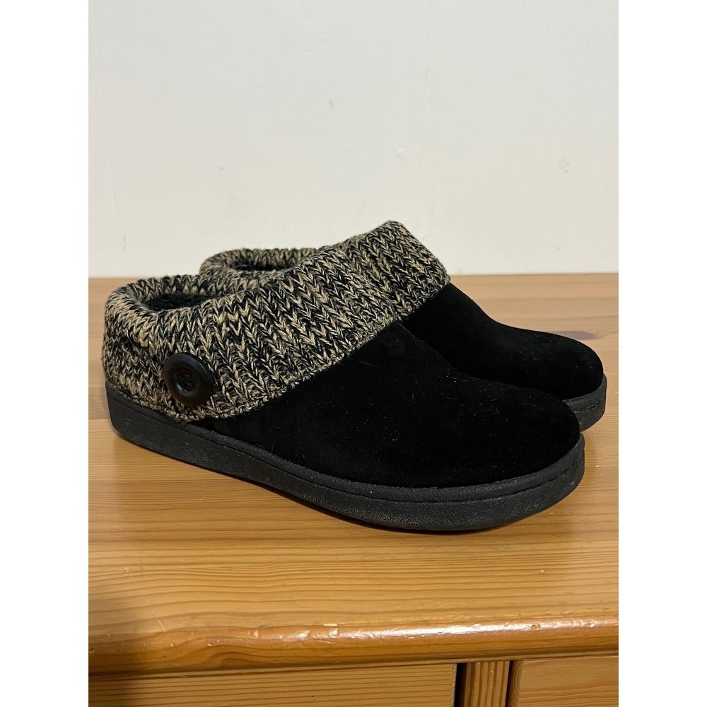 Clarks Womens Nikki Black Suede Leather Faux Fur Lined Clog Slippers Boots Sz 6M
